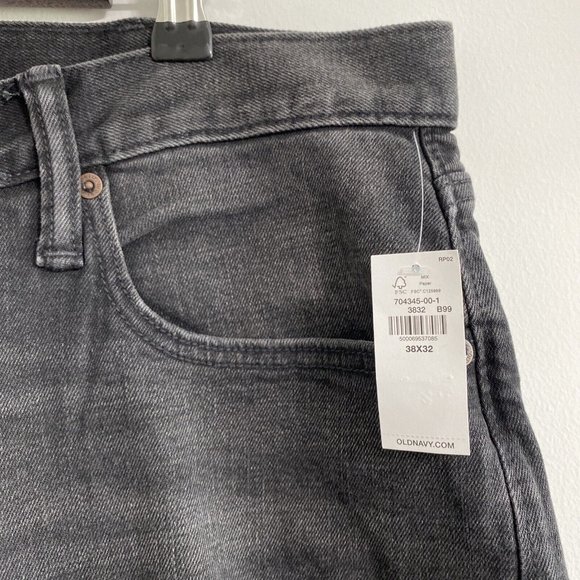 Old Navy Jeans Men's 38x32 Black Athletic Taper Stretch Distressed Denim NEW - Picture 7 of 10